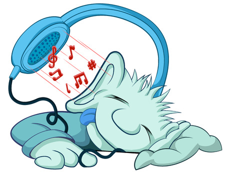 Music listener sleeping cartoon vector, horizontal, over white,  isolated  のイラスト素材