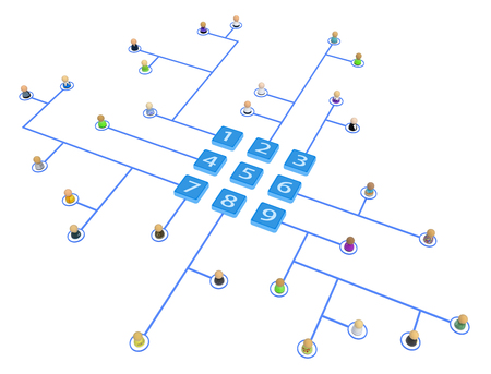 Crowd of small symbolic 3d figures linked by lines, isolatedの写真素材