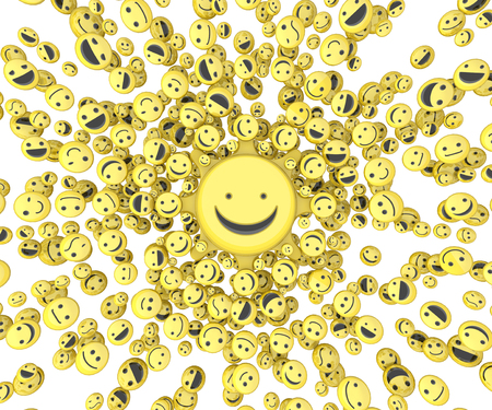 Happy face small icon 3d objects, horizontal, over whiteの写真素材
