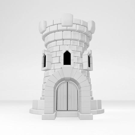 Castle tower building white symbolic, vertical, 3d illustrationの写真素材