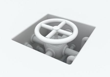 White abstract pipes valve pit, 3d illustration, horizontalの写真素材