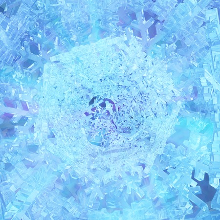 Icy snowflake blue light abstract 3d illustration, square