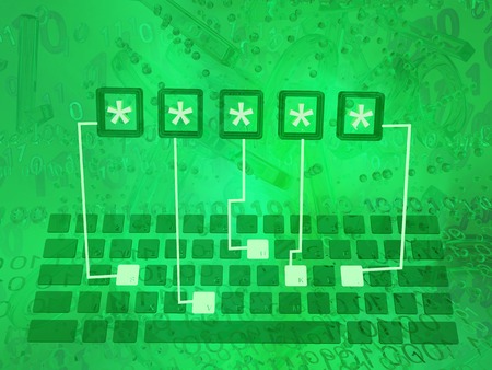 Virtual digits abstract 3d illustration, green keyboard with password, horizontalの写真素材