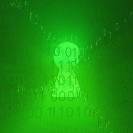 Virtual reality keyhole abstract 3d illustration, green light background, horizontalの写真素材