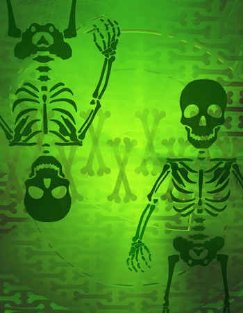 Skeleton shadow, dim color x-ray light green abstract 3d illustration, verticalの写真素材