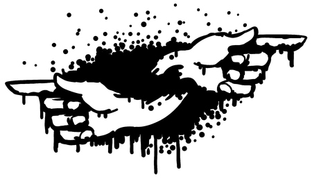 Pointing hand stylized stencil black, vector illustration, horizontal, isolatedのイラスト素材