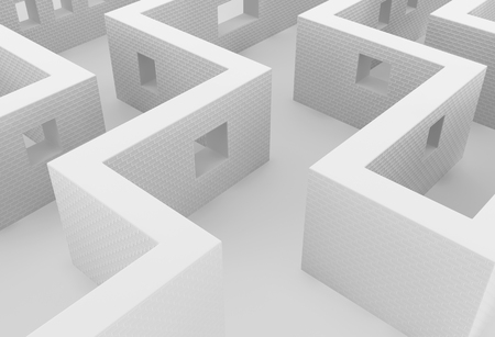 White wall labyrinth pass abstract, 3d illustration, horizontalの写真素材