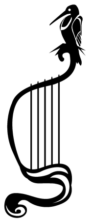 Harp bird stylized symbol black, vector illustration, vertical, isolatedのイラスト素材