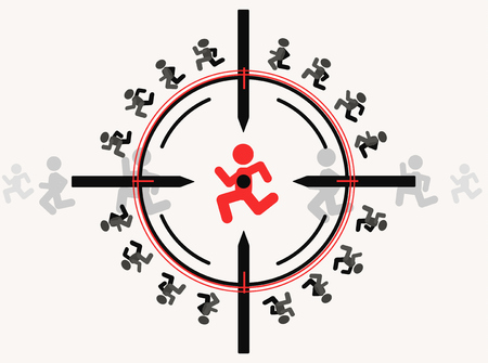 Snipe aim target with people figures, vector illustration color cartoon, horizontalのイラスト素材