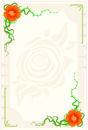 Small blank card with flower ornament elements, vertical, empty paper vector backgroundのイラスト素材