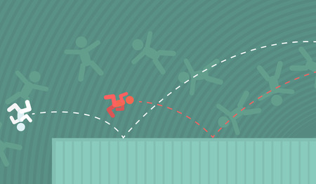 Bouncing on surface falling people figures, vector illustration color cartoon, horizontalのイラスト素材