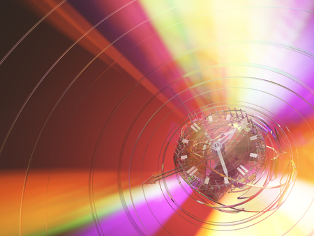 Glass clock color light spectrum fantasy abstract red 3d illustration, horizontal
