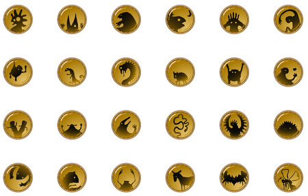 Creature fantasy Halloween cartoon small button symbol set, vector illustration.のイラスト素材
