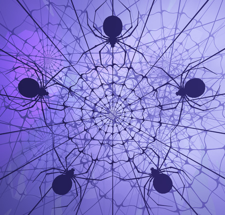 Spider webs shadow, blue purple color light abstract 3d illustration, horizontalの写真素材