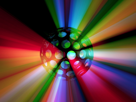 Color range strobe light ball 3d illustration, horizontal background
