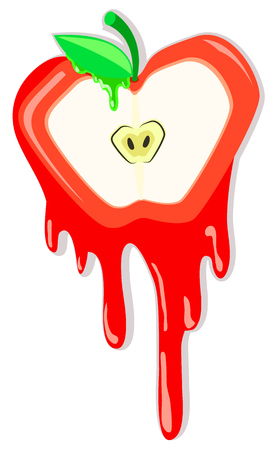 Apple red stylized melting, vector cartoon illustration vertical, over white, isolatedのイラスト素材