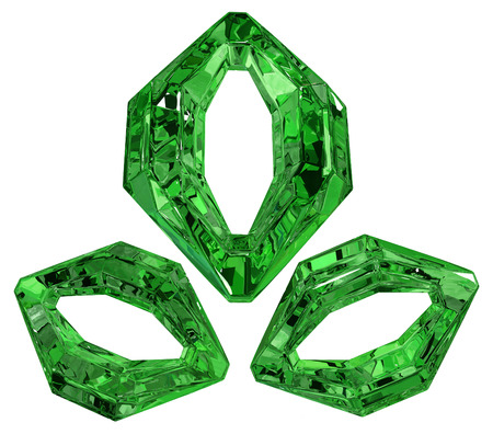 Emerald green gem zeros set 3d illustration, horizontal, isolated, over whiteの写真素材