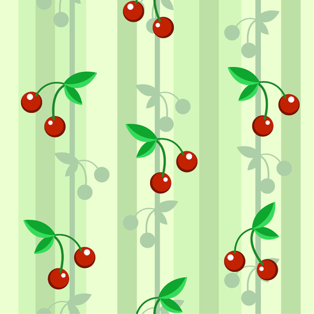 Cherries red and green wallpaper seamless repeating texture pattern, vector illustration color, square backgroundのイラスト素材