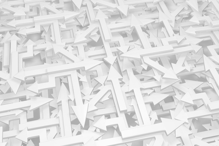 Arrows white chaotic mix, 3d illustration, horizontal