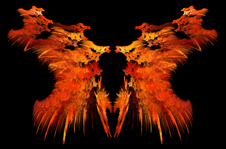Flame strange mirrored double special effect abstract, dark background, horizontalの写真素材
