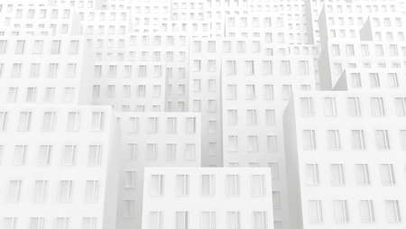 Building facades empty urban white abstract, 3d illustration, horizontal backgroundの写真素材