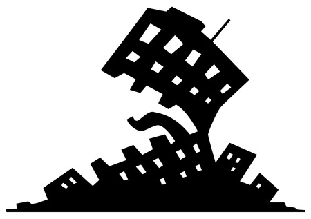Urbanization building cartoon monster silhouette symbol stencil black, vector illustration, horizontal, over white, isolatedのイラスト素材