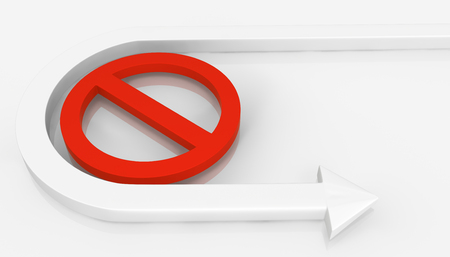 Arrow symbol off limits restriction bend around, 3d illustration, horizontal, over whiteの写真素材
