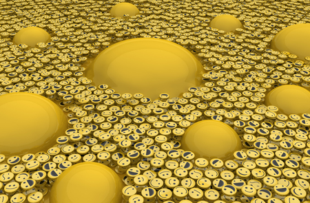 Happy face symbols yellow islands abstract, 3d illustration, horizontal backgroundの写真素材