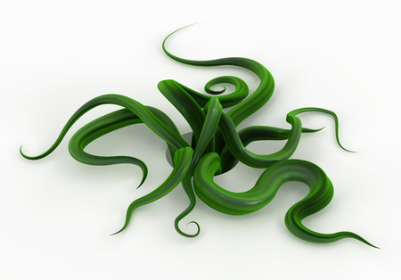 Plant vines green growing hole emerge bunch, 3d illustration, horizontal, isolated, over whiteの写真素材