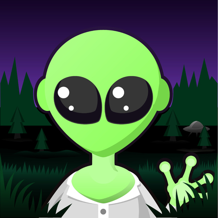 Alien green character portrait, vector cartoon color illustration horizontal, over white, isolatedのイラスト素材