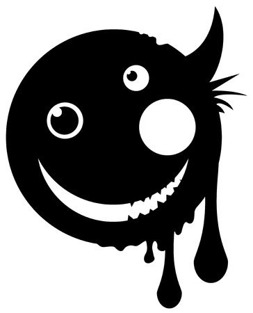 Mutant happy face round icon symbol stencil black, vector illustration, horizontal, over white, isolatedのイラスト素材
