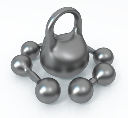 Training weights metal object dumbbells, 3d illustration, horizontal, over whiteの写真素材