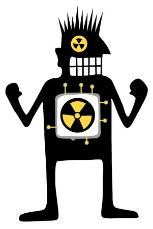Nuclear powered cartoon character black silhouette, vector illustration, vertical, isolated, over whiteのイラスト素材