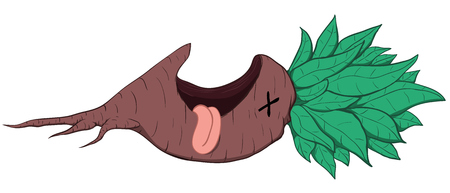 Dead beet root vegetable funny cartoon color drawing, vector illustration, horizontal, over white, isolatedのイラスト素材