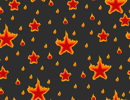 Burning stars over dark grey, seamless texture pattern, color vector illustration, horizontal backgroundのイラスト素材