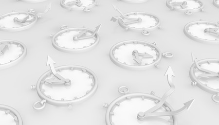 Symbolic time arrows white, 3d illustration, horizontal background
