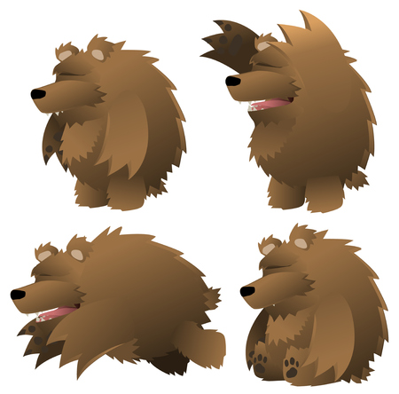 Bear big angry cartoon design element set, isolated vector, horizontalのイラスト素材