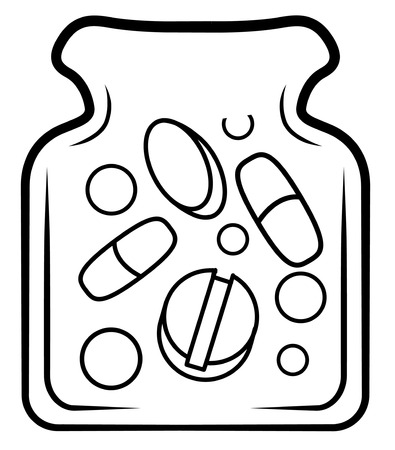 Pills bottle stencil black, vector illustration, vertical, isolatedのイラスト素材