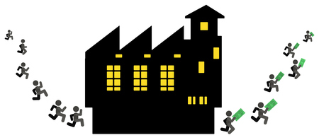 Earning money factory workers people figures, vector illustration color cartoon, horizontalのイラスト素材