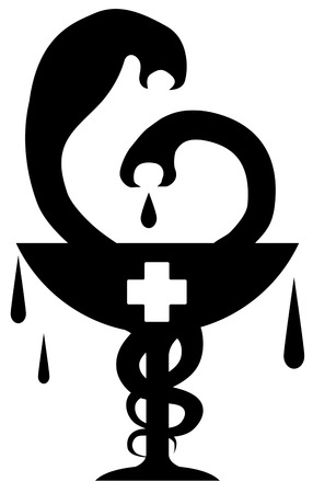 Medicine pharmacy snakes chalice symbol black, vector illustration, vertical, isolatedのイラスト素材