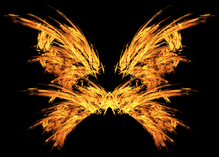 Fire embers butterfly wings special effect abstract, horizontal, isolated, over blackの写真素材