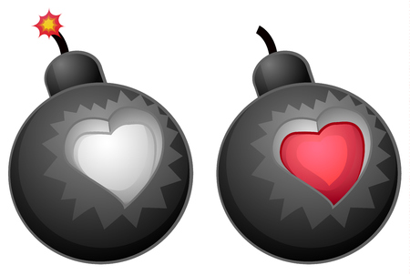 Love bomb cartoon color vector illustration design element, horizontal, over white, isolatedのイラスト素材