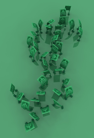Dollar money symbol cartoon characters green big shape, 3d illustration, vertical backgroundの写真素材