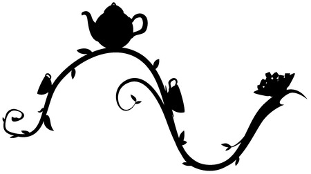 Tea branch decorative black design element, vector illustration, horizontal, isolatedのイラスト素材