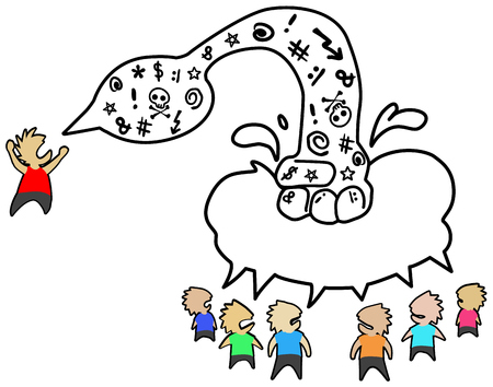 Conversation swearing people, intruding impolite, cartoon color drawing, vector illustration, horizontal, over whiteのイラスト素材