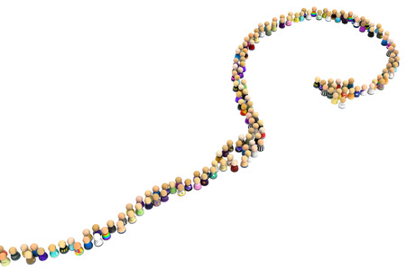Crowd of small symbolic figures forming hook line shape, 3d illustrationの写真素材