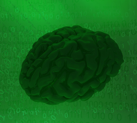 Brain green, cyberspace virtual reality abstract 3d illustration, horizontalの写真素材