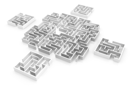Labyrinth white side squares 3d illustration abstract, horizontalの写真素材