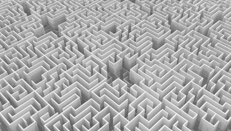 Labyrinth white sliced walls dense 3d illustration abstract, horizontalの写真素材
