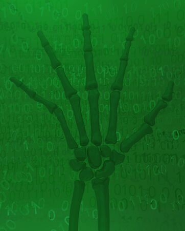 Death hand shadow, cyberspace virtual reality abstract 3d illustration, horizontalの写真素材